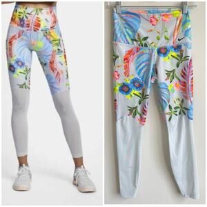 Nike Women's Power Victory Floral Tropical Mesh Training 7/8 Leggings Size Small